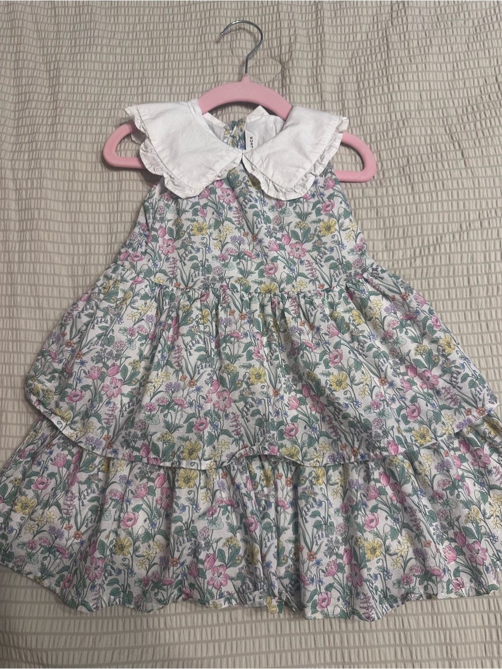 Janie and Jack Floral Dress with Peter Pan Collar - White, Pink, Green, Yellow
